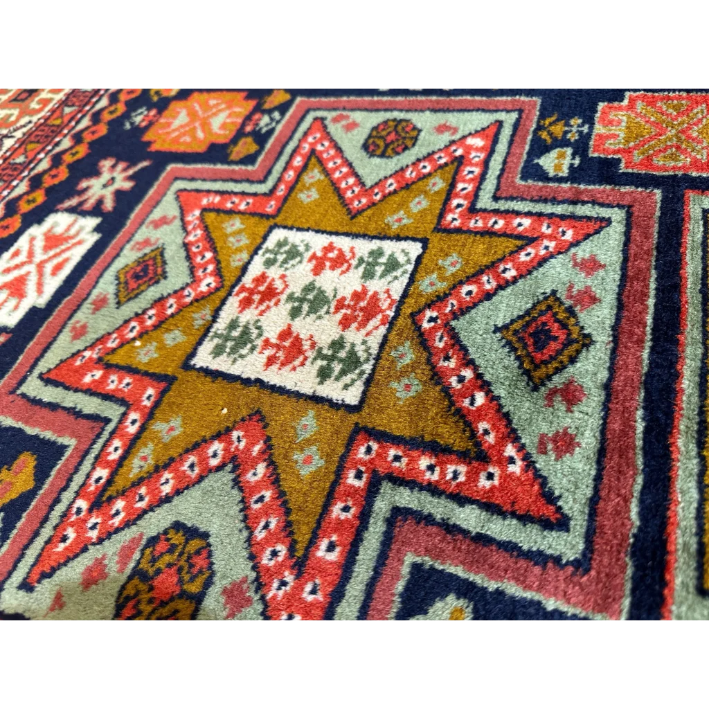 Vibrant 1960s Armenian Karabakh Artsakh handwoven rug with starburst design