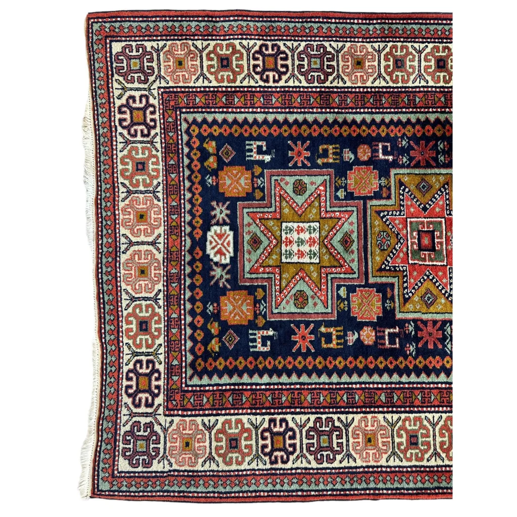Stunning 1960s Armenian Karabakh Artsakh handwoven rug with geometric patterns