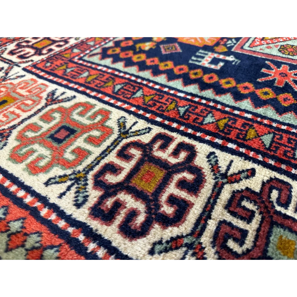 Vibrant 1960s Armenian Karabakh Artsakh hand-knotted rug with geometric floral patterns