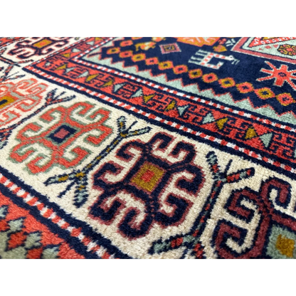 Vibrant 1960s Armenian Karabakh Artsakh hand-knotted rug with geometric floral patterns
