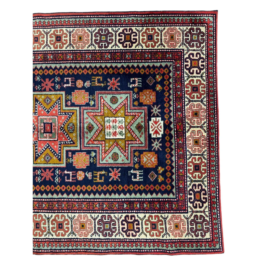 Vintage 1960s Armenian Karabakh Artsakh handwoven rug with geometric motifs