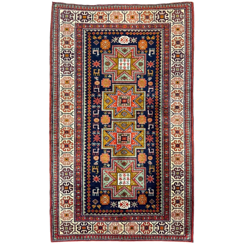 Vintage 1960s Armenian Karabakh Artsakh handwoven rug with geometric patterns