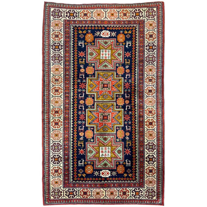 Vintage 1960s Armenian Karabakh Artsakh handwoven rug with geometric patterns