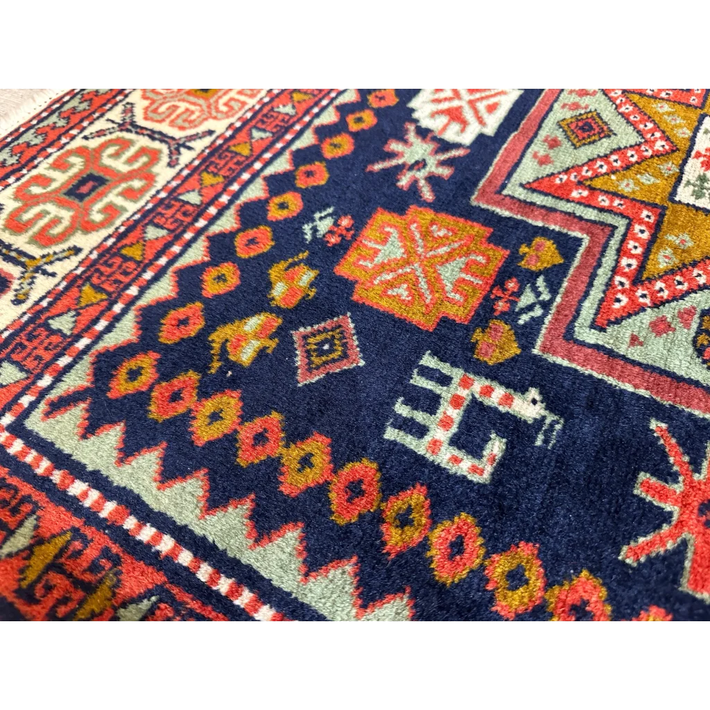 Vintage 1960s Armenian Karabakh Artsakh rug with geometric motifs