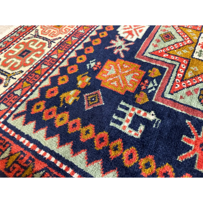 Vintage 1960s Armenian Karabakh Artsakh rug with geometric motifs