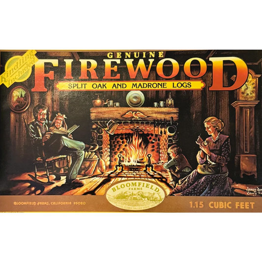 Vintage Firewood Label showcasing cozy fireplace vibe and Americana charm in home decor