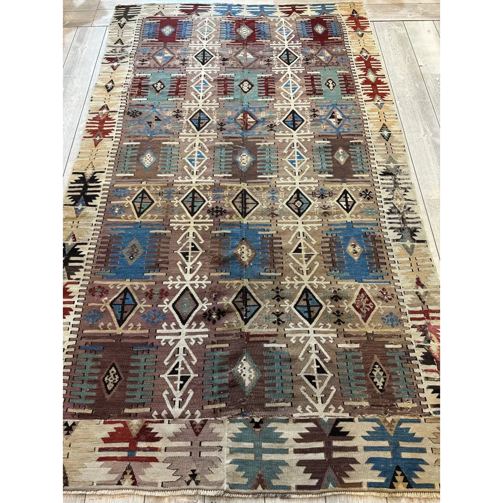 19th century Turkish Reyhanli kilim rug in earthy tones