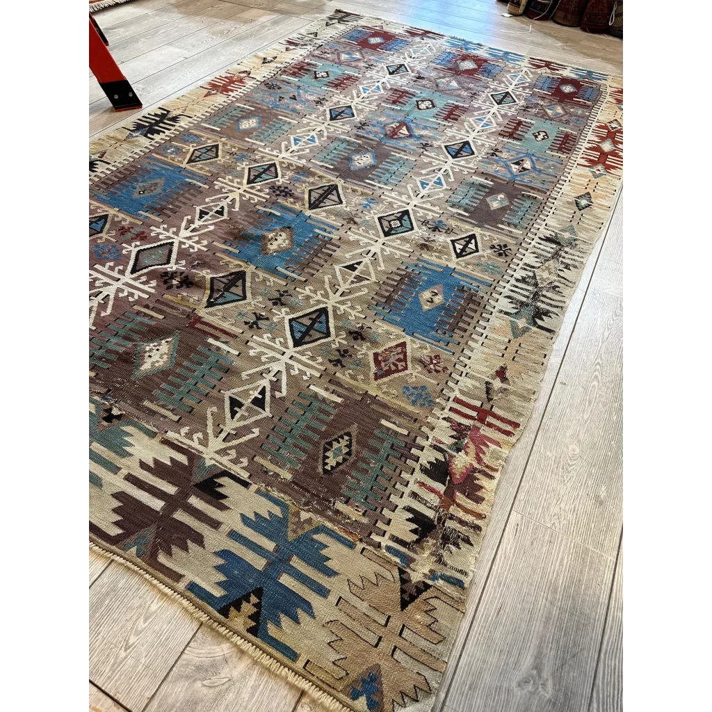 Stunning 19th century Turkish Reyhanli kilim rug with geometric patterns