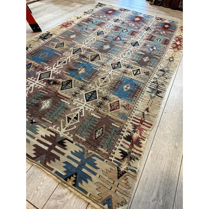 Stunning 19th century Turkish Reyhanli kilim rug with geometric patterns