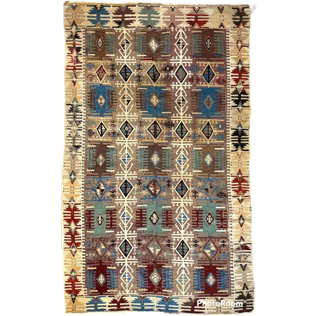 Vintage 19th century Turkish Reyhanli kilim rug in earthy tones