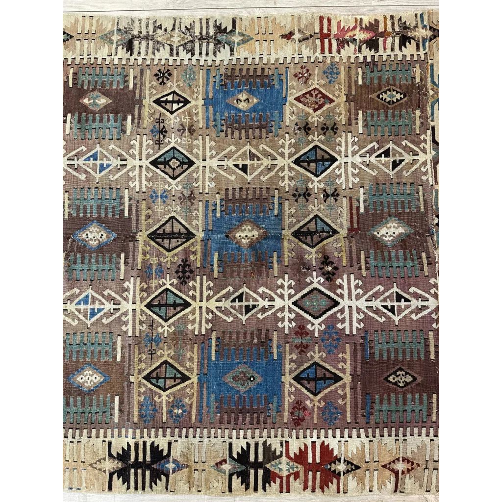 Stunning 19th century Turkish Reyhanli kilim rug with geometric patterns