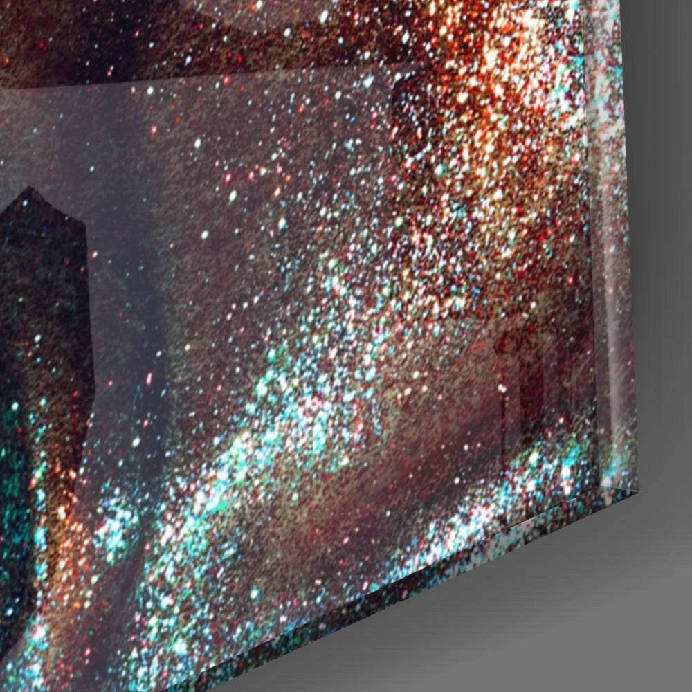 Stunning 3D printed galaxy glass wall art with gold glitter design