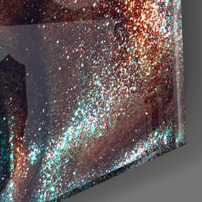 Stunning 3D printed galaxy glass wall art with gold glitter design