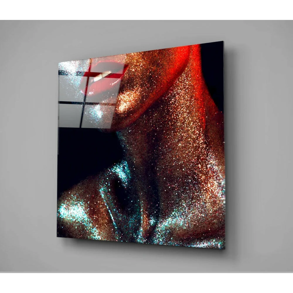 Stunning 3D galaxy glass wall art with gold glitter geometric design