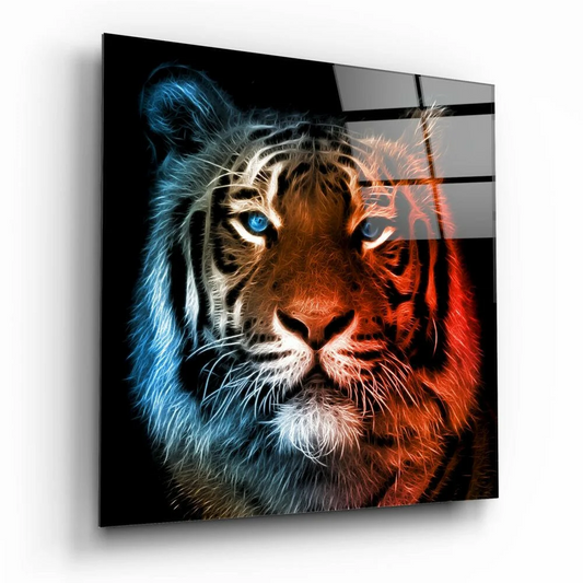 Stunning 3D blue tiger glass wall art with vibrant glossy glow