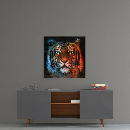 Vibrant 3D illuminated tiger glass wall art that glows
