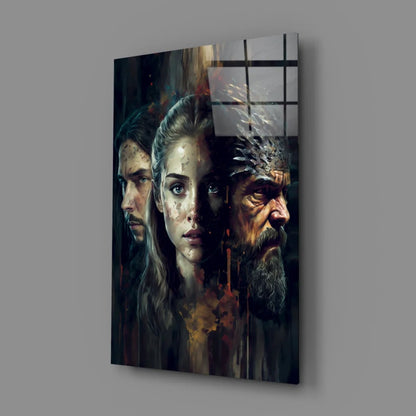 Stunning 3D triptych glass wall art with bold dramatic faces