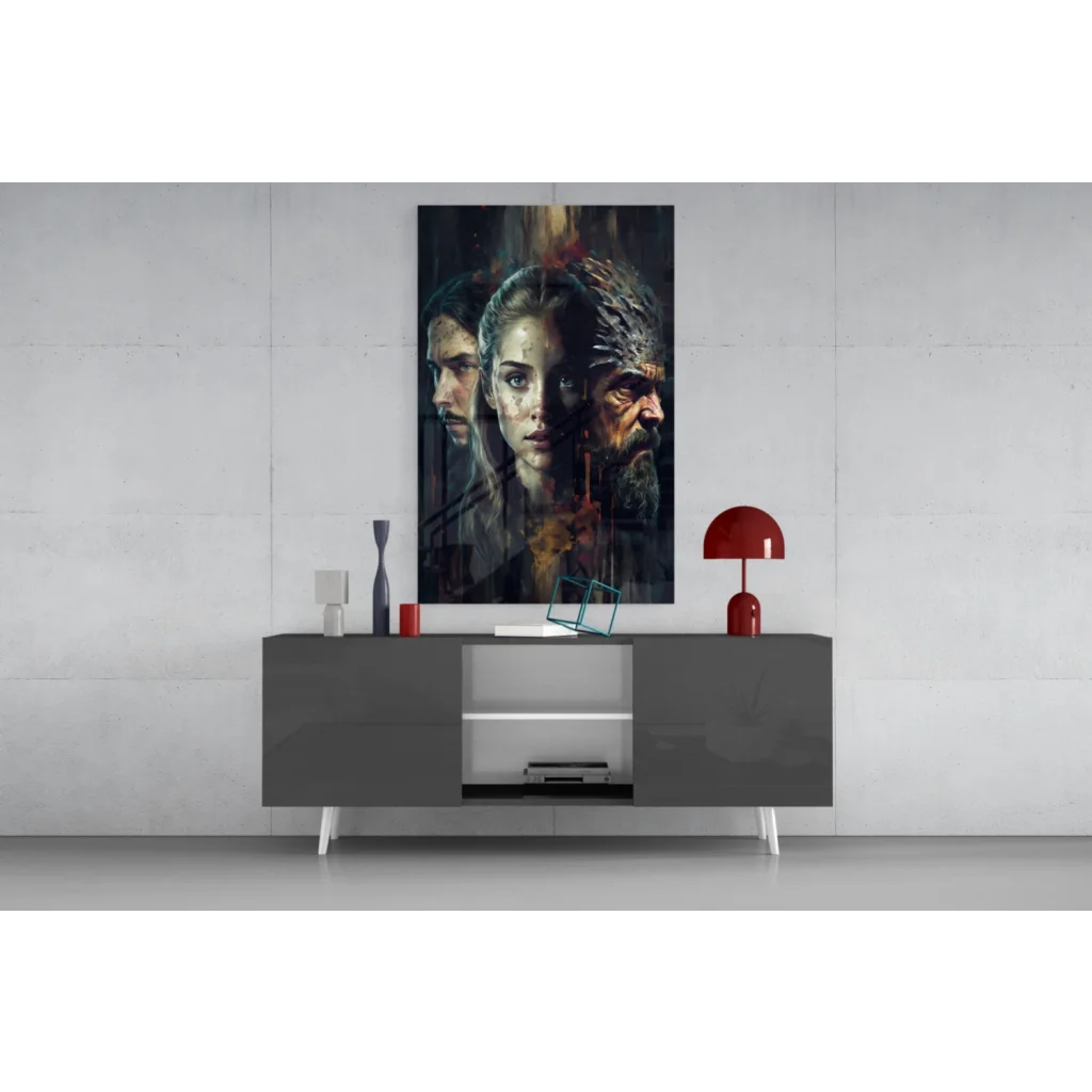 Stunning Samsung 32-inch QLED TV in bold dramatic glass wall art