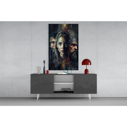 Stunning Samsung 32-inch QLED TV in bold dramatic glass wall art