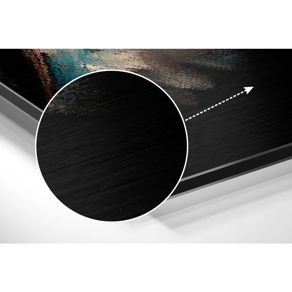 Black brushed metal frame on stunning abstract art aluminium dibond panel