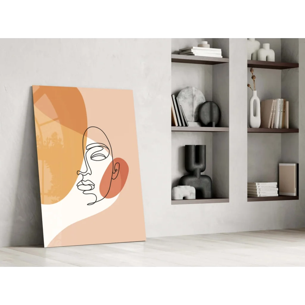 Abstract orange peach face wall art canvas in warm tones