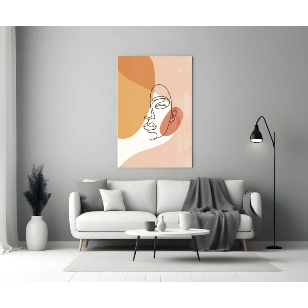 Abstract orange peach face canvas wall art in black frame