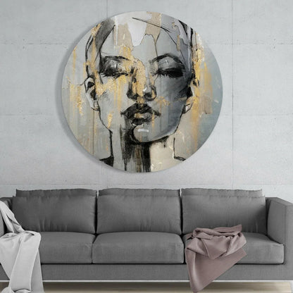 Stunning abstract face tempered glass art with gold accents