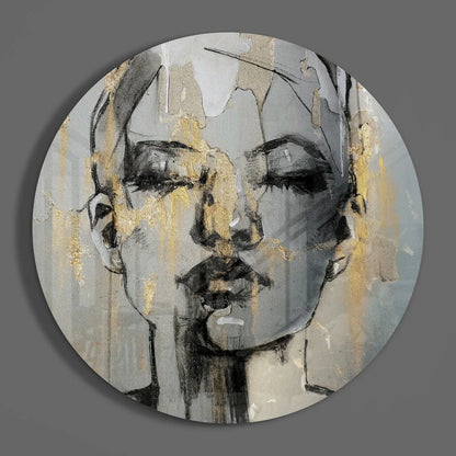 Stunning abstract face tempered glass art with gold accents