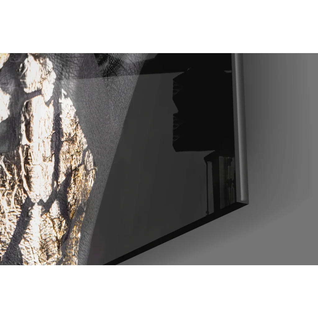 Stunning abstract face glass wall art with gold textured details