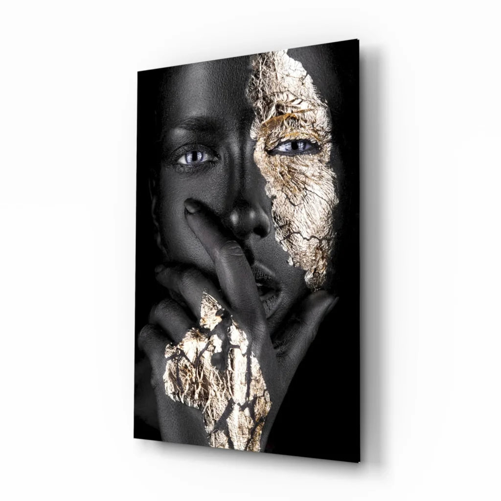 Stunning black and gold textured wall art of cracked earth face