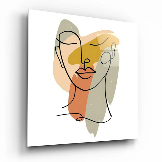 Stunning abstract face wall art in warm ochre, terracotta, green tones