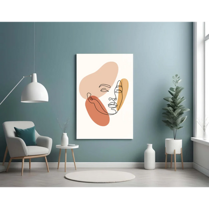 Stunning minimalist abstract face wall art in warm peach terracotta tones