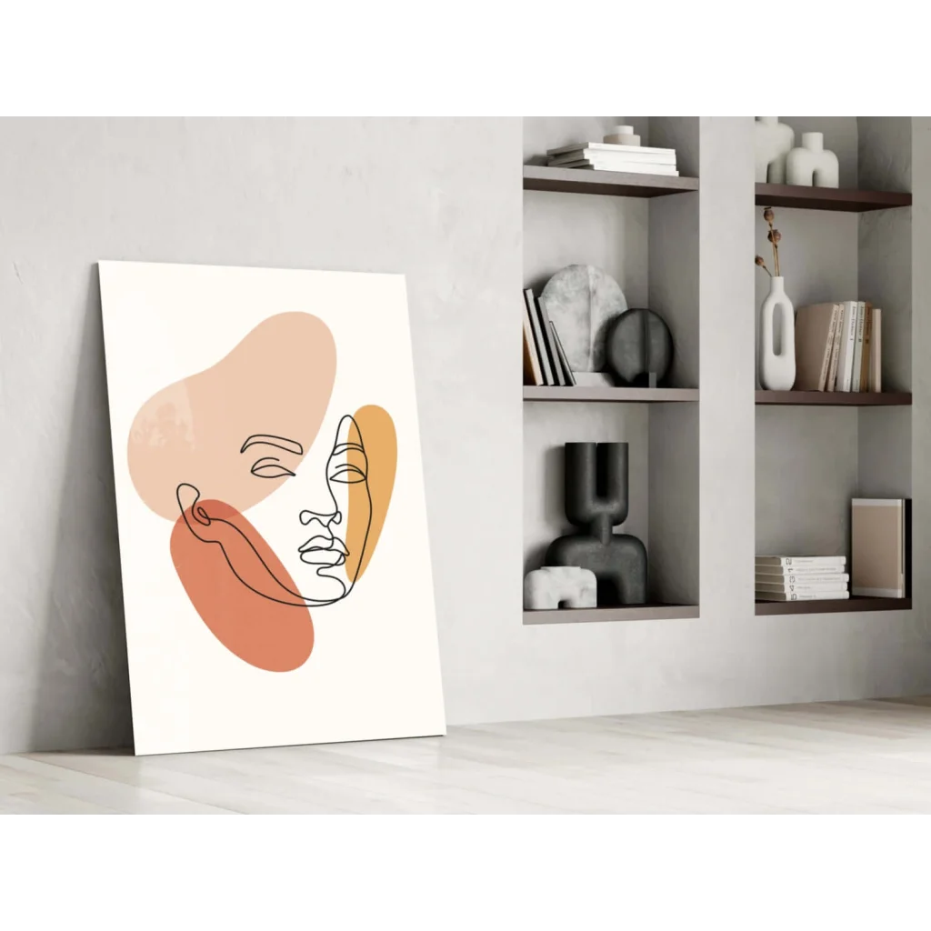 Minimalist abstract faces wall art canvas in warm earth tones