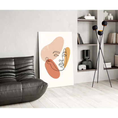 Minimalist abstract face wall art canvas in warm peach orange tones