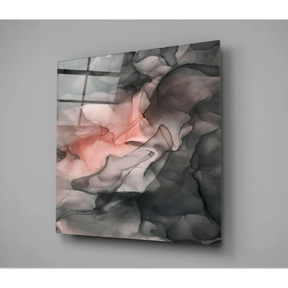 Stunning abstract glass wall art with swirling gray, black, pink gradients