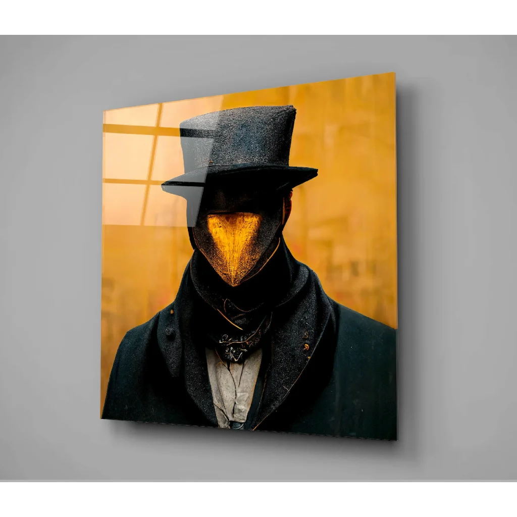 Stunning Abstract Glass Wall Art with Mysterious Top Hat Figure | Glass Wall Art Print | vintageantiquesgifts.com