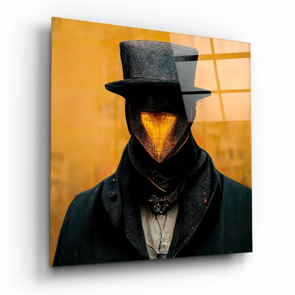 Stunning Abstract Glass Wall Art with Mysterious Top Hat Figure | Insigneart USA | vintageantiquesgifts.com