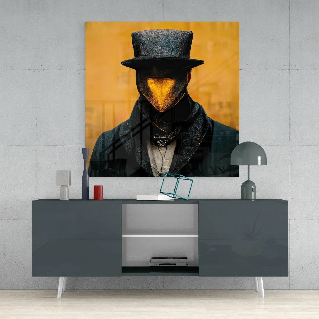 Stunning Abstract Glass Wall Art with Mysterious Top Hat Figure | Contemporary Home Wall Art | vintageantiquesgifts.com