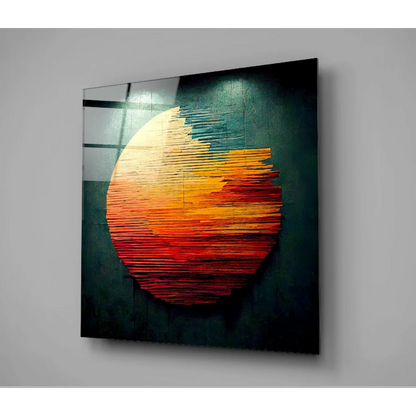 Vibrant abstract wall art canvas print in orange red strips on teal