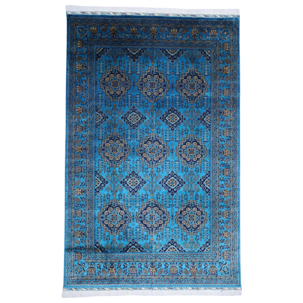 Stunning Afghan Blue Zerkhaki rug with cotton foundation and intricate patterns