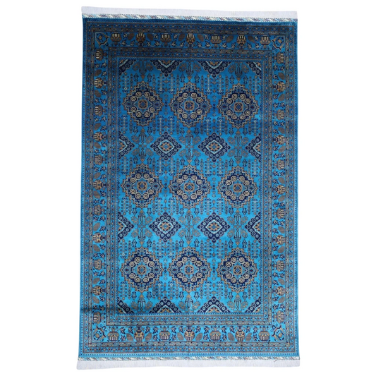 Stunning Afghan Blue Zerkhaki rug with cotton foundation and intricate patterns