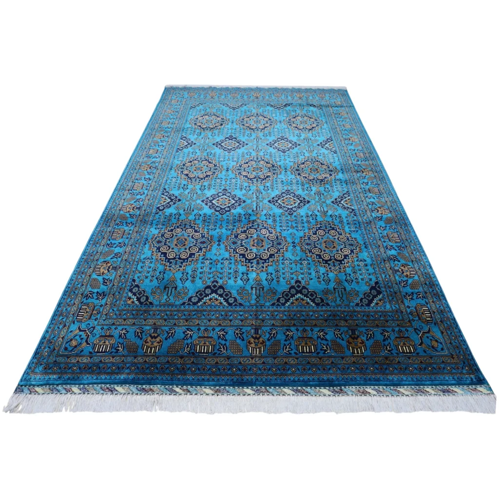Stunning Afghan Blue Zerkhaki rug with cotton foundation, intricate patterns