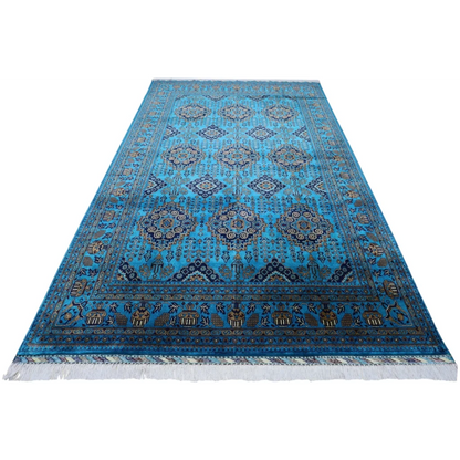 Stunning Afghan Blue Zerkhaki rug with cotton foundation, intricate patterns