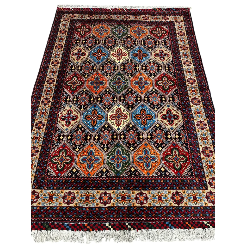 Stunning Afghan Kashi rug with cotton foundation and vibrant patterns