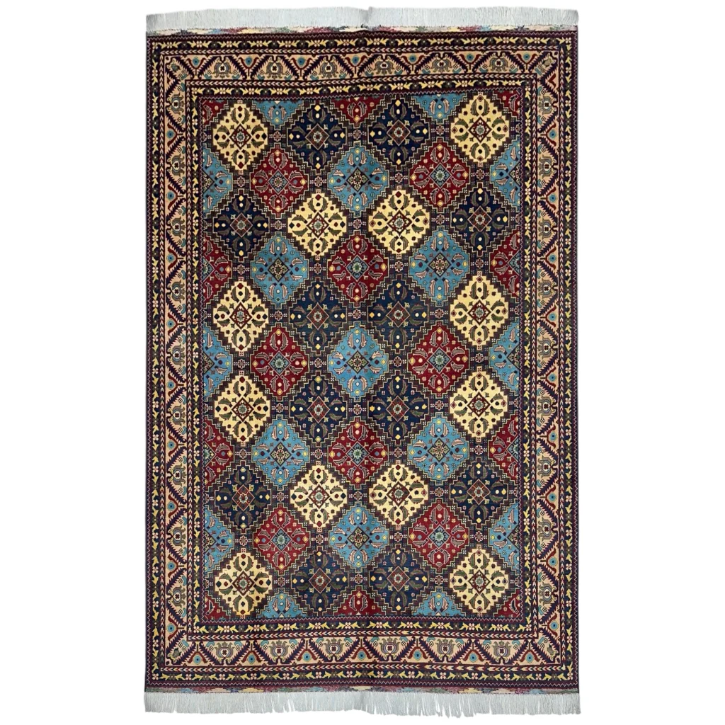 Stunning Afghan Kashi rug with cotton foundation, intricate diamond medallions