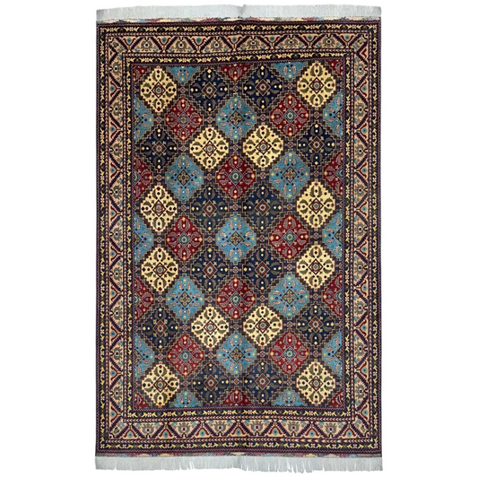 Stunning Afghan Kashi rug with cotton foundation, intricate diamond medallions