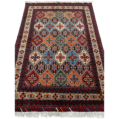 Stunning Afghan Kashi rug with cotton foundation, vibrant geometric patterns