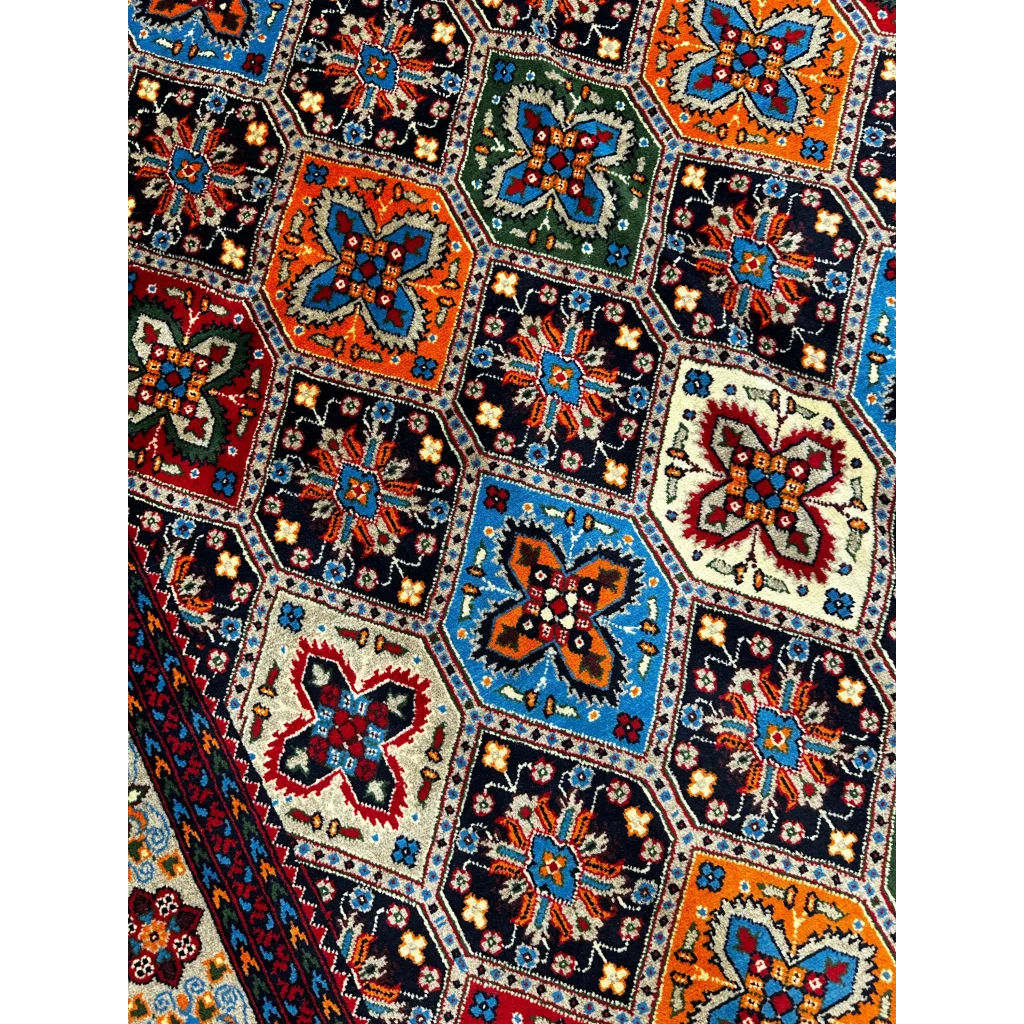 Stunning Afghan Kashi rug with cotton foundation, vibrant geometric medallions