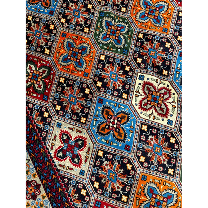 Stunning Afghan Kashi rug with cotton foundation, vibrant geometric medallions