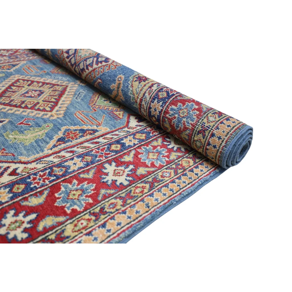 Stunning Afghan Kazak rug with cotton foundation, intricate geometric floral patterns